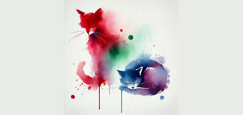 Watercolor illustration of a Schrödinger cat